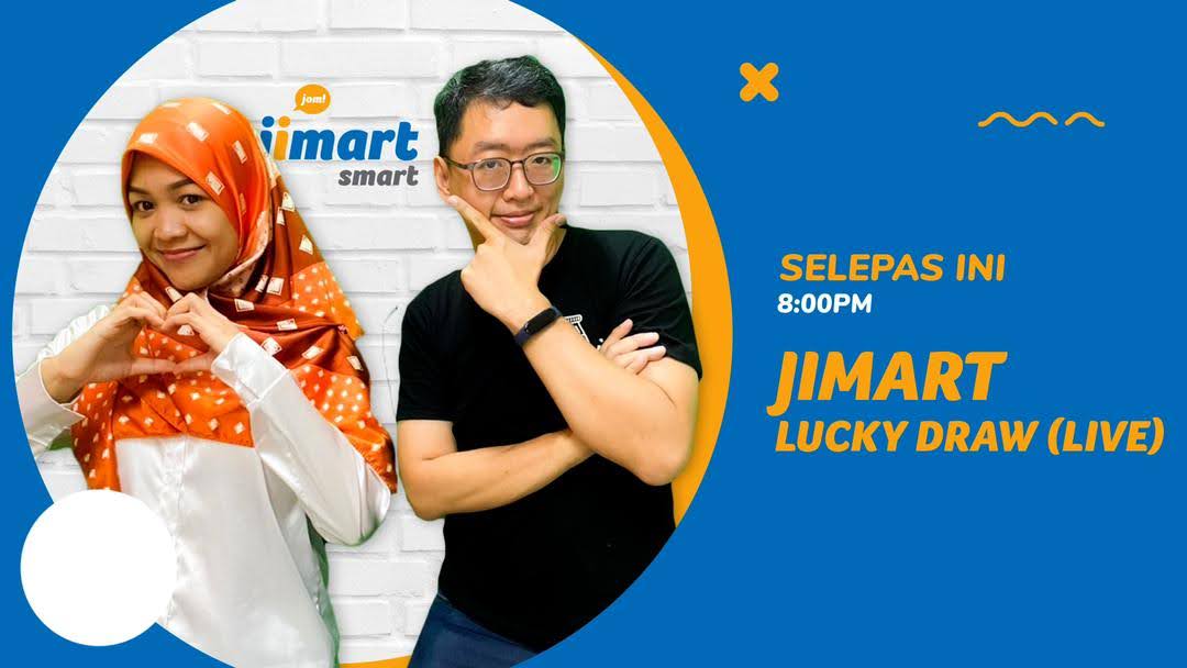 Jimart Lucky Draw Live promotional artwork featuring Eric Low and a colleague